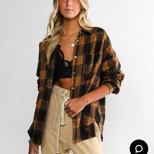 Gilded Intent Plaid Flannel Shirt Brown and Black
